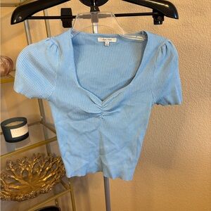 Love Tree Y2K Inspired Blue Puff Sleeve Ribbed Knit Top S